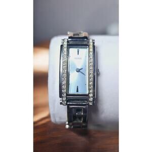 Guess Silver-Tone Crystal Tank-Style Bracelet Watch Rectangular Y2K Aesthetic